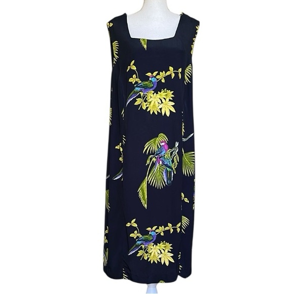 Willy's Way Dresses & Skirts - Vintage Midnight Blue Tropical Bird Print Sleeveless Dress Size 18